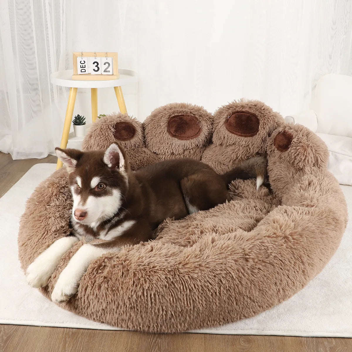 Paw Shaped Ultra Soft Dog Bed | Brown - Roo Roo Pets