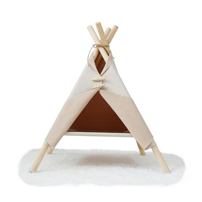 Portable Linen Dog Teepee Tent With Mat - Roo Roo Pets