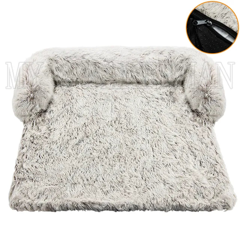 Calming Faux Fur Multi-Use Dog Bed With Extended Blanket - Roo Roo Pets