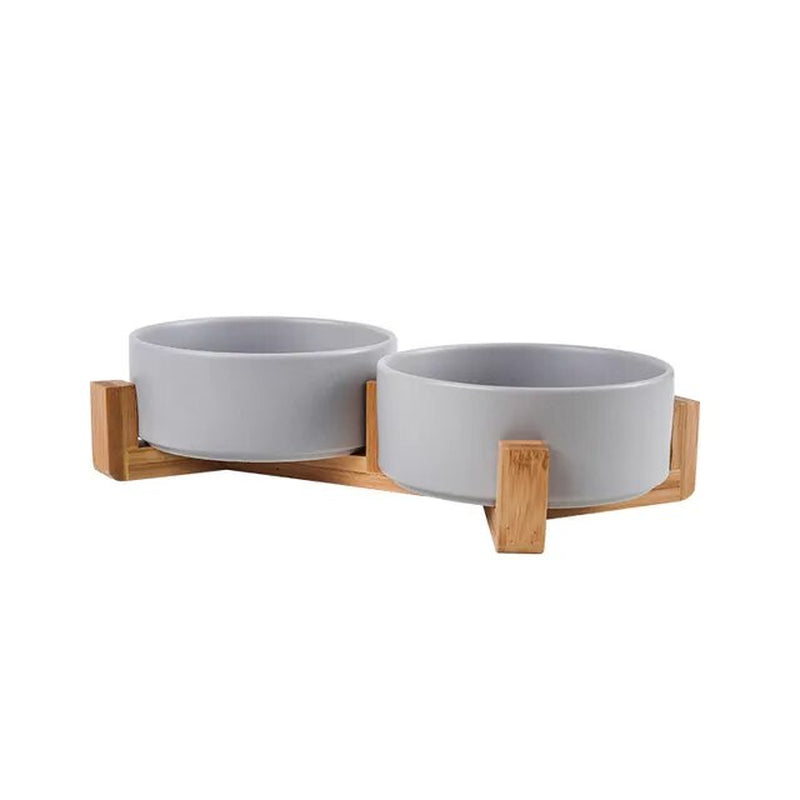 Ceramic Pet Bowl Dish with Wood Stand - Roo Roo Pets