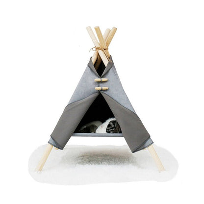 Portable Linen Dog Teepee Tent With Mat - Roo Roo Pets