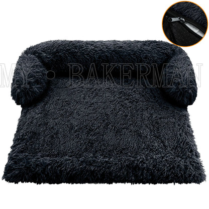 Calming Faux Fur Multi-Use Dog Bed With Extended Blanket - Roo Roo Pets